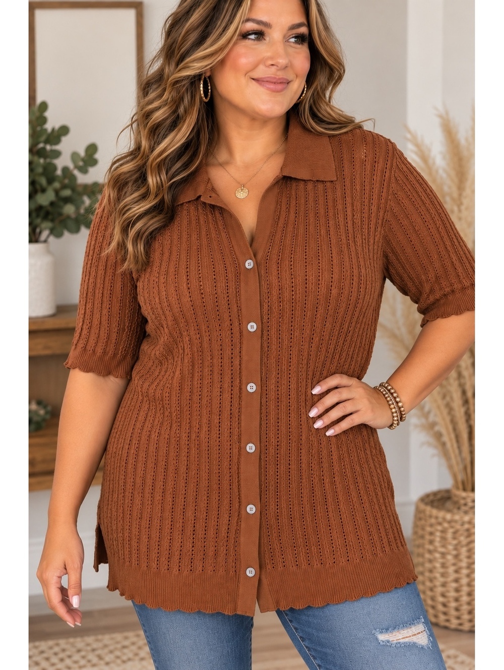 1184 NWOT Boutique Boho XL Open Weave Lightweight Knit Cardigan Top A0001184